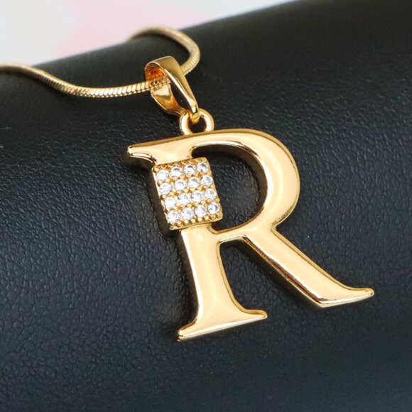 "Rose Gold R Letter Pendant with CZ Accent, XPPT1429 - Picture 1 of 13